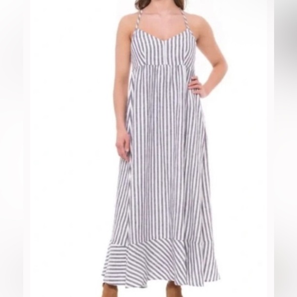 Antibes Blanc Dresses & Skirts - ANTIBES BLANC 100% Linen Sleeveless Stripe Maxi Dress